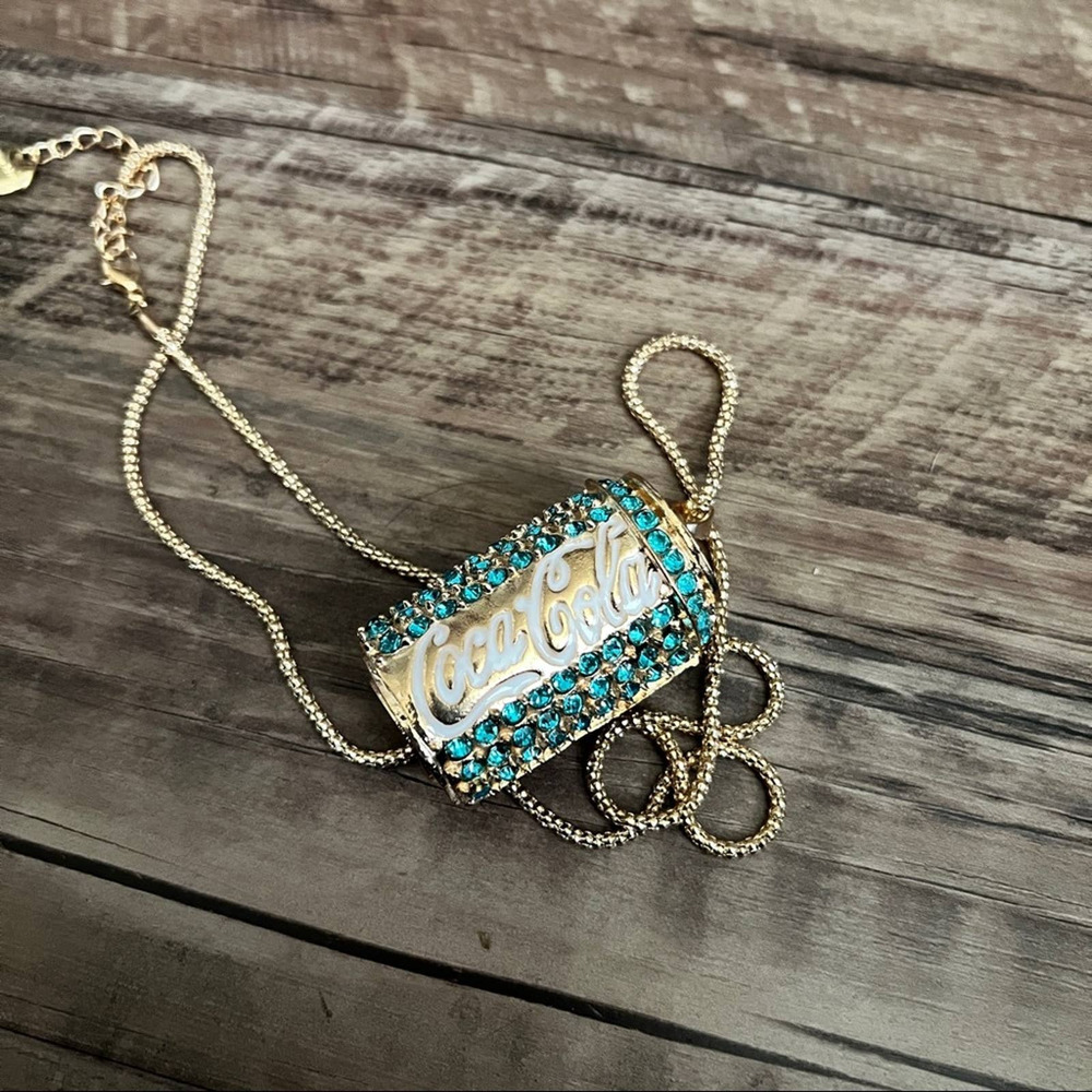 Cola Can Necklace. Soda Can Pop Can. Rhinestone Can.